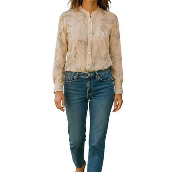 Forte Forte Cream Lily Print Italy Silk Blend Button Front Shirt Size 0 - Picture 11 of 11